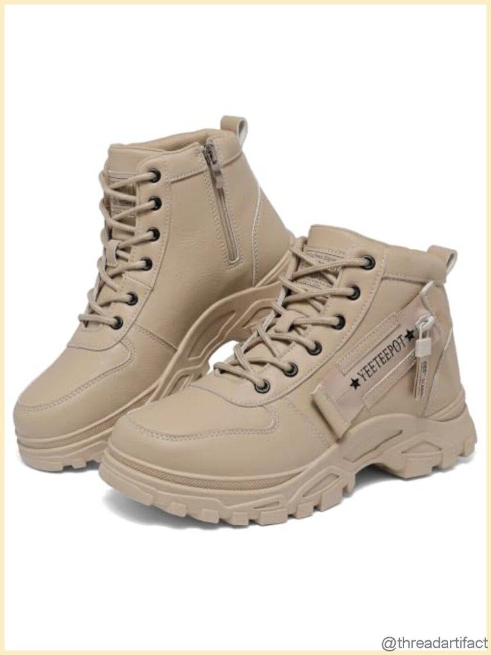 Women's Ankle Boots Lace Up Combat Booties Faux Leather Memory Foam